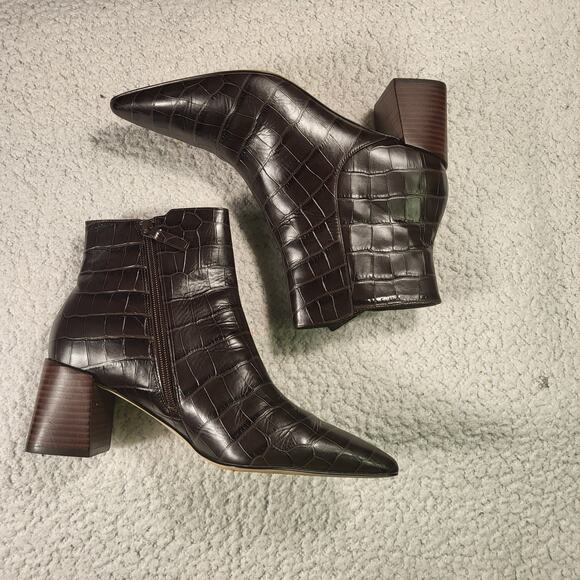 Cole Haan Catlyn Block Heel Booties Embossed leather dark brown size 11 - Picture 2 of 7